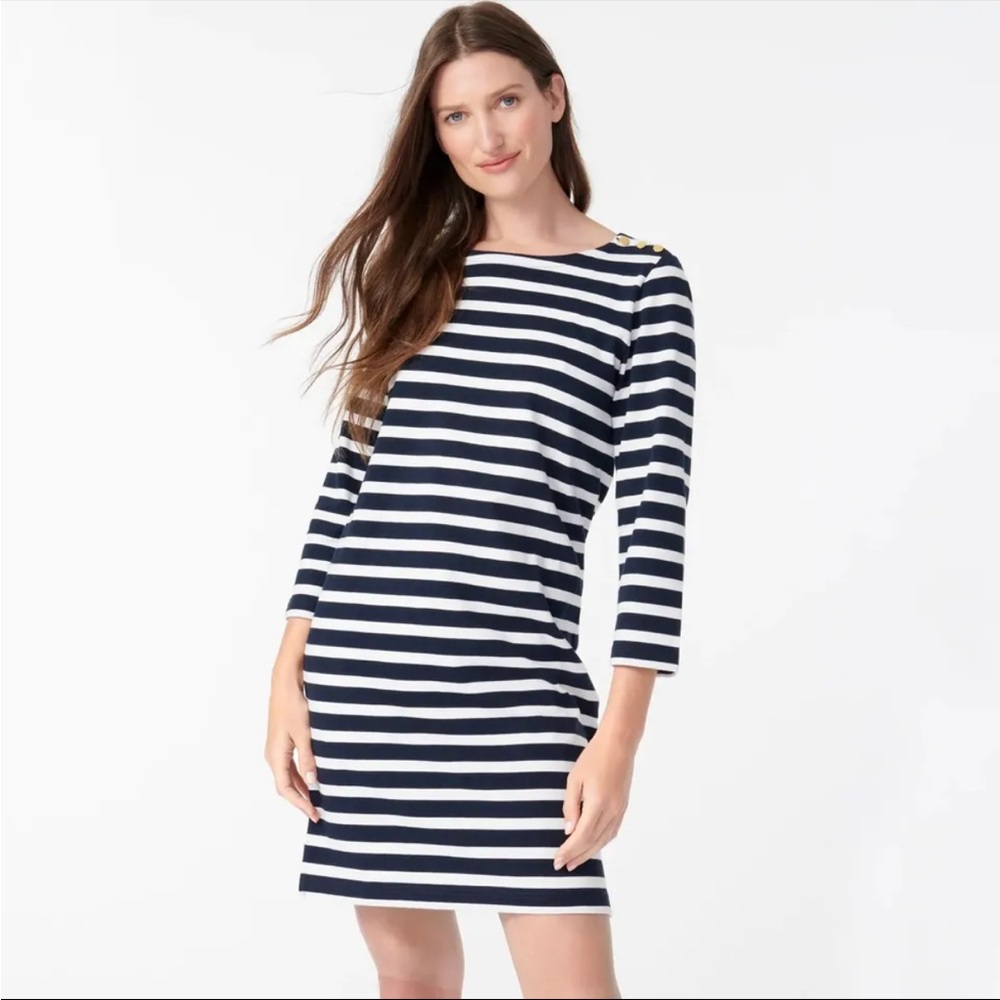 J. Crew shoulder-button shift dress striped navy white size XXS